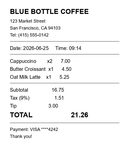 Sample receipt